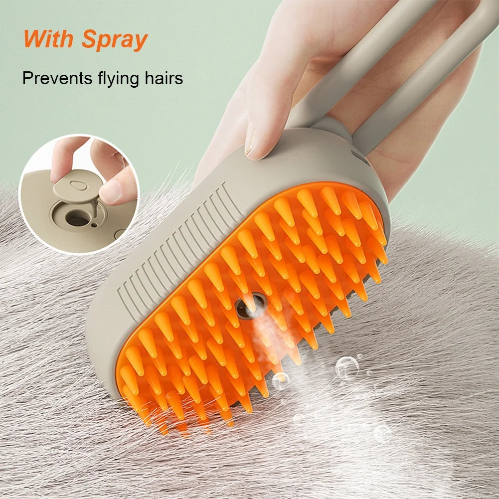 Electric Cat Steam Brush – 3-In-1 Pet Grooming Comb with Water Spray for Cats and Dogs, USB Rechargeable